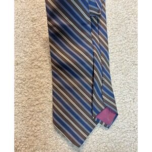 Rapaheala Mens Striped Necktie Blue Brown White Polyester
